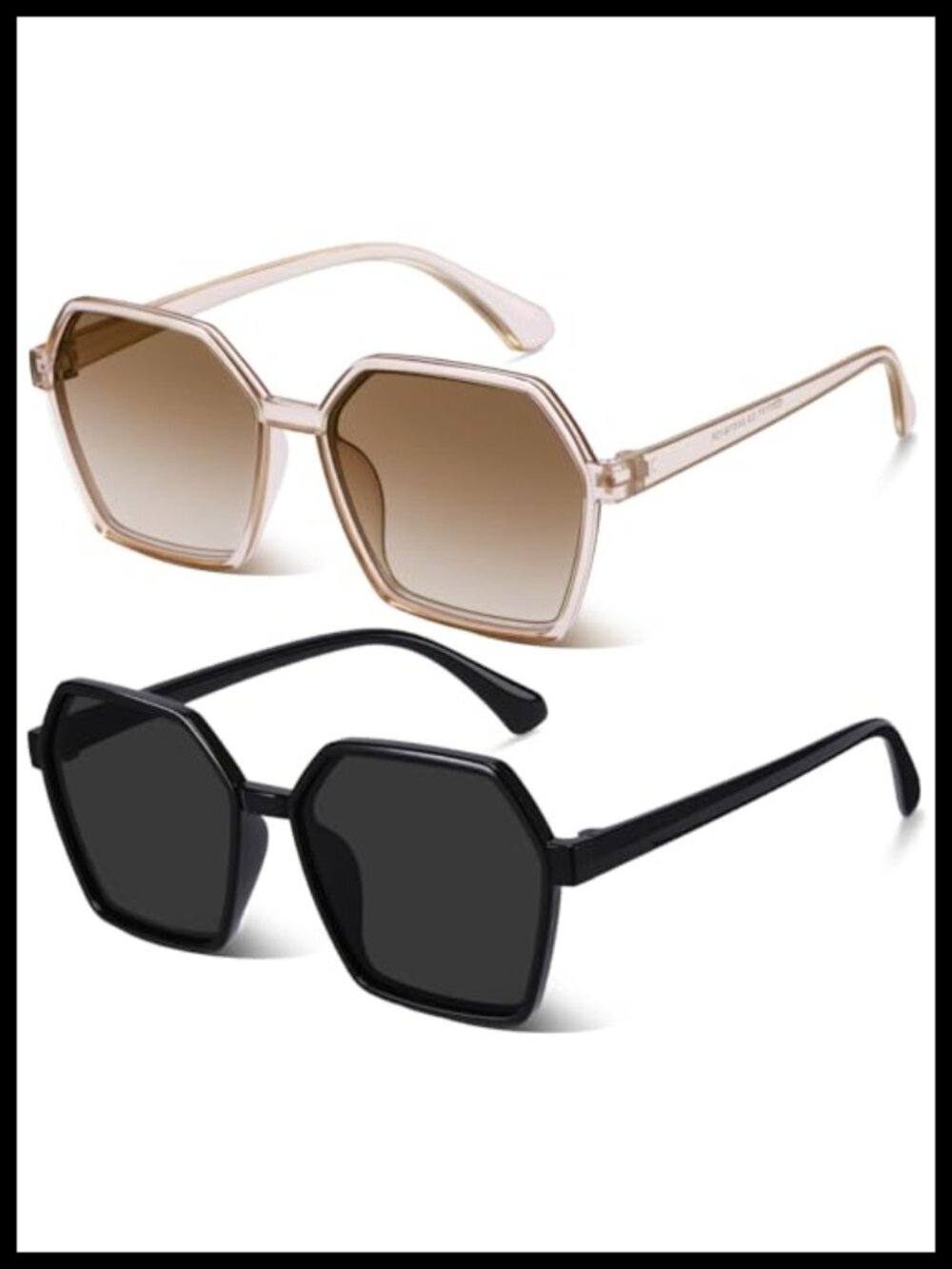 Oversized Square Sunglasses 2 Pack Women's Large Wide Frames UV Protection